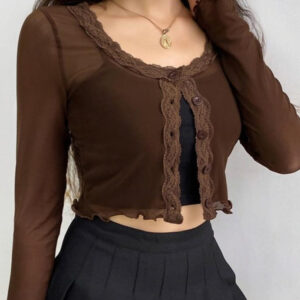 Kinky Cloth Mesh Lace Crop Cardigans