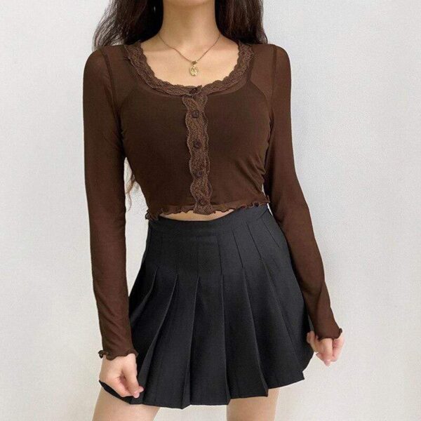 Kinky Cloth Mesh Lace Crop Cardigans