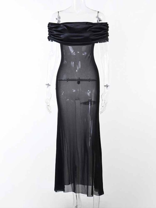 Kinky Cloth Mesh Off Shoulder Long Dress