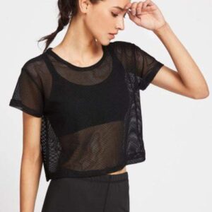 Celeste Top L Mesh See Through Fishnet Crop Top