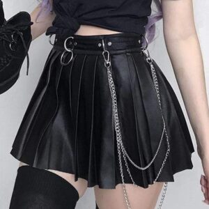 Kinky Cloth 349 Metal Ring Pleated Leather Skirt