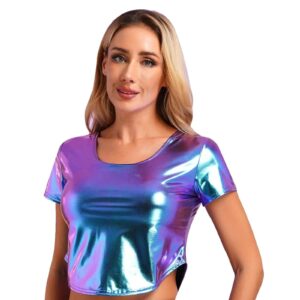 Kinky Cloth Metallic Curved Hem Crop Top