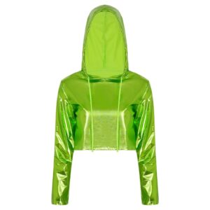 Kinky Cloth Metallic Drawstring Hoodie Crop Top