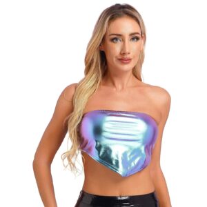 Kinky Cloth Metallic Shiny Crop Tube Tops