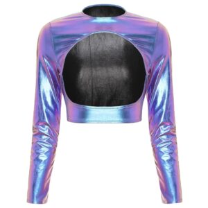 Kinky Cloth Metallic Shiny Cut Out Crop Top