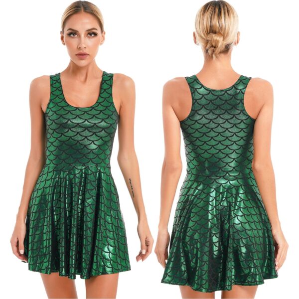 Kinky Cloth Green / S Metallic Shiny Fish Scale Print Dress