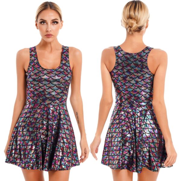 Kinky Cloth Metallic Shiny Fish Scale Print Dress