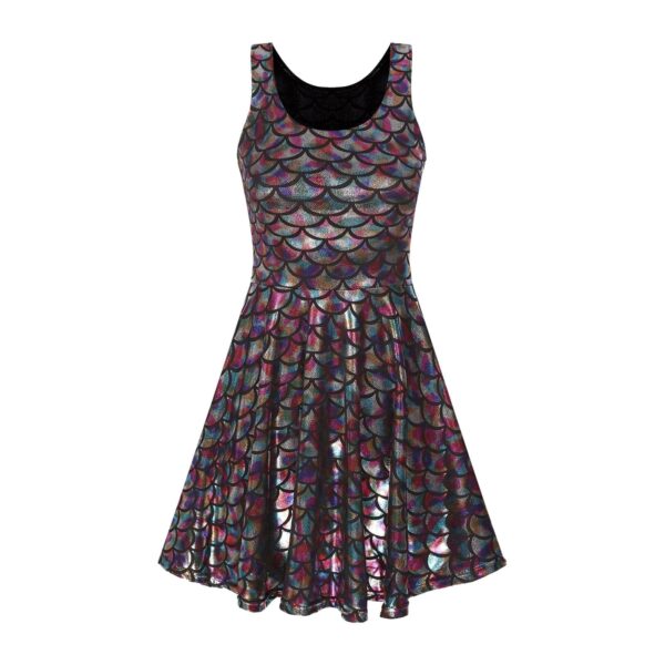 Kinky Cloth Metallic Shiny Fish Scale Print Dress