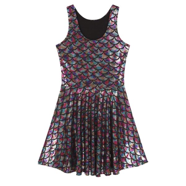 Kinky Cloth Metallic Shiny Fish Scale Print Dress