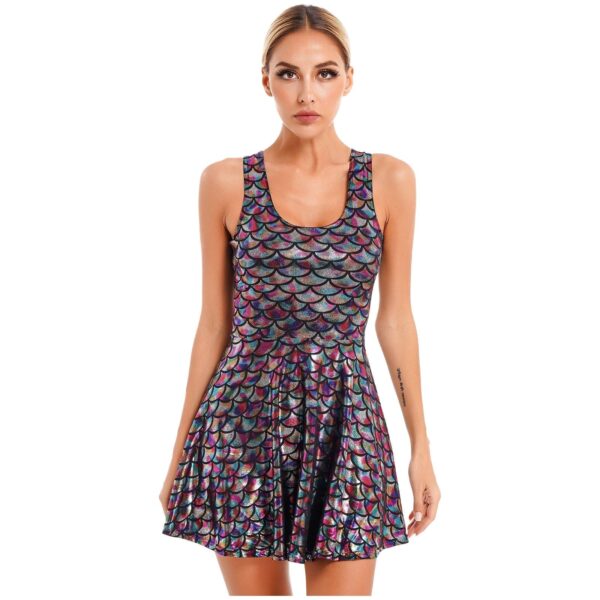 Kinky Cloth Metallic Shiny Fish Scale Print Dress