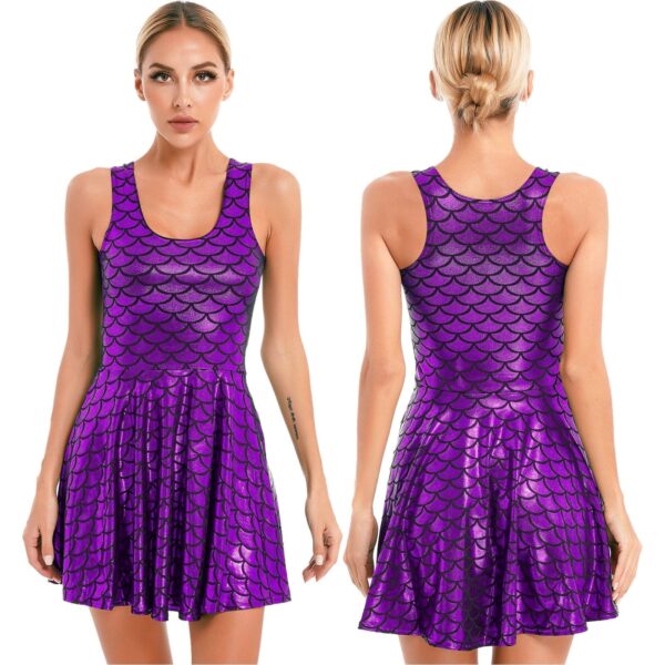 Kinky Cloth Purple / S Metallic Shiny Fish Scale Print Dress