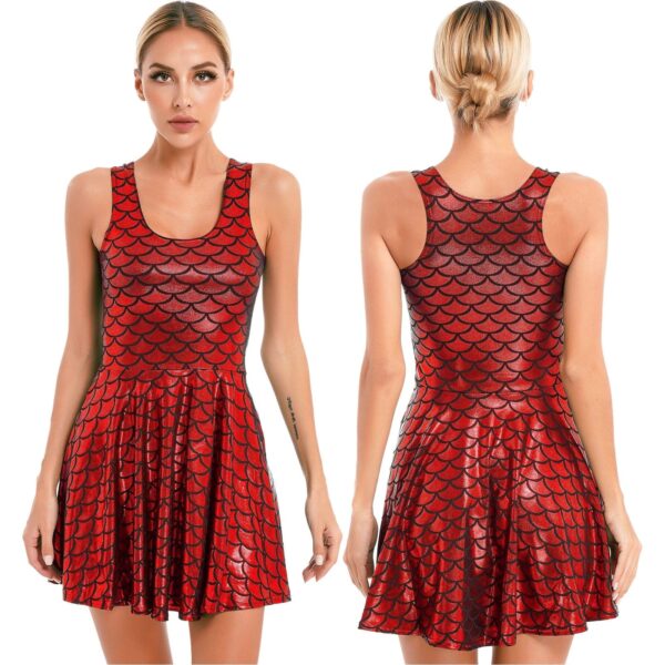 Kinky Cloth Red / S Metallic Shiny Fish Scale Print Dress