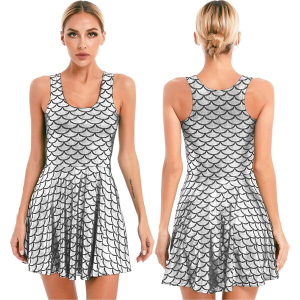 Kinky Cloth Silver / S Metallic Shiny Fish Scale Print Dress