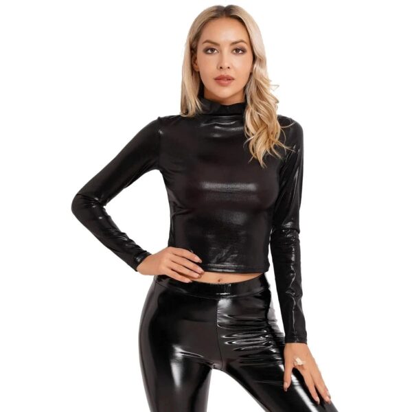 Kinky Cloth Metallic Shiny Long Sleeve Top