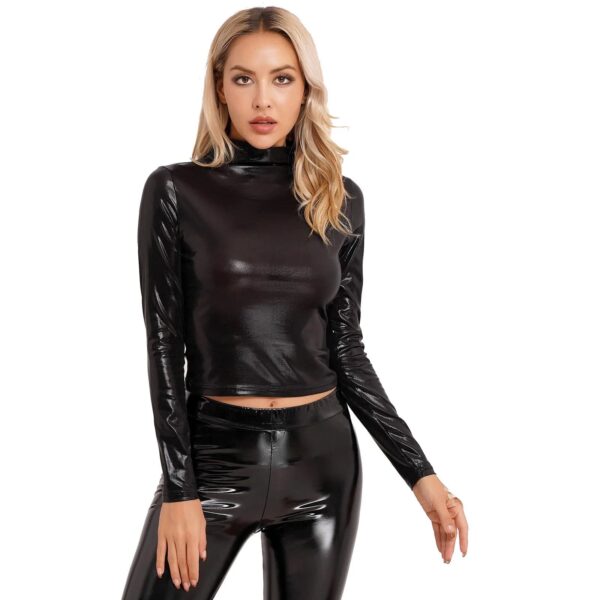 Kinky Cloth Metallic Shiny Long Sleeve Top