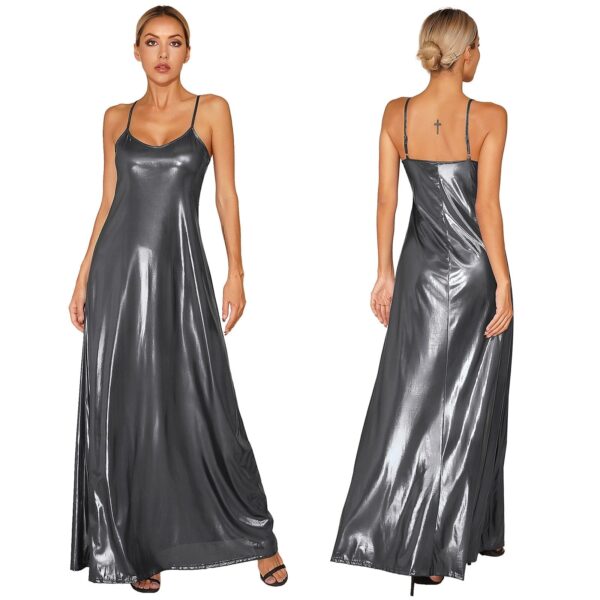 Kinky Cloth Dark Gray / S Metallic Shiny Maxi Dress