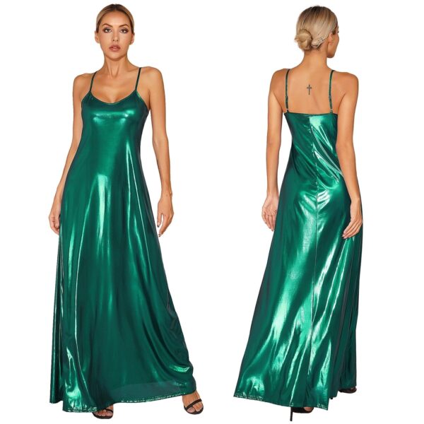 Kinky Cloth Green / S Metallic Shiny Maxi Dress