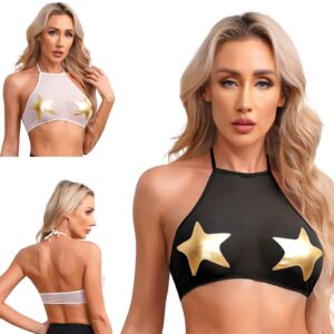 Kinky Cloth Metallic Star Sheer Crop Top