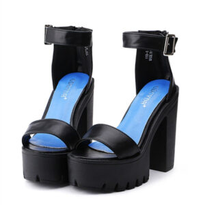 Kinky Cloth Minimalist Ankle Strap Chunky Heels