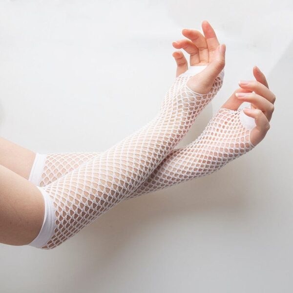 Kinky Cloth White / Length 26cm Neon Fishnet Fingerless Long Gloves