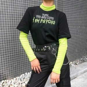 Kinky Cloth 200000791 Neon Green Gothic Letter T-Shirt