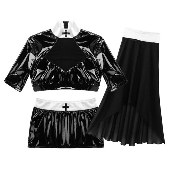 Kinky Cloth 200003986 Black / S Nun Crop Top Costume Set