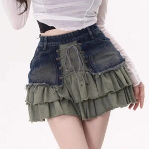 Kinky Cloth Patchwork Bandage Denim Skirt