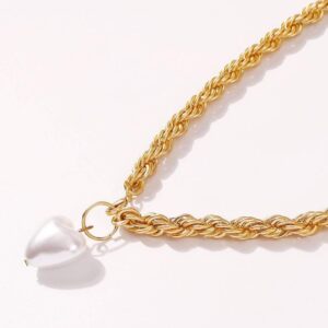 Kinky Cloth 200000162 Pearl Heart Braided Chain Necklace