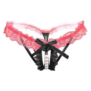 Kinky Cloth 200001799 Black / One Size Peekaboo Lace Pearl Thong