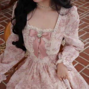 Kinky Cloth Pink Floral Puff Sleeve Dress