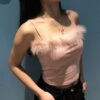 Kinky Cloth 200000790 Pink Fluffy Trim Spaghetti Strap Top