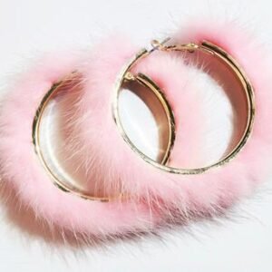 Kinky Cloth Jewelry & Watches Pink Fur Hoop Earrings