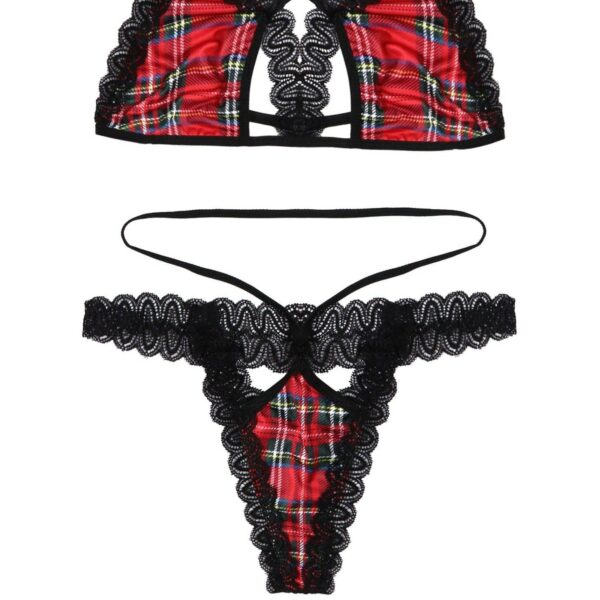 Kinky Cloth 200003986 Black Red / S Plaid Lace Trim Lingerie Set