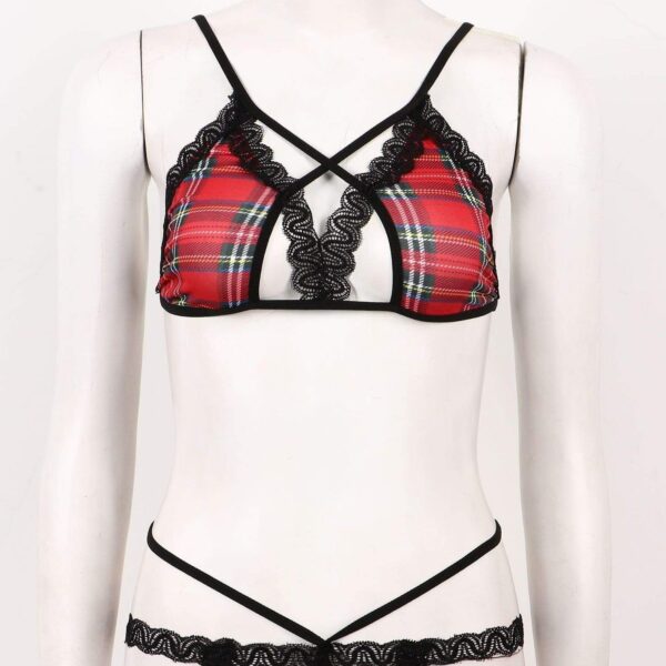 Kinky Cloth 200003986 Plaid Lace Trim Lingerie Set