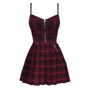 Kinky Cloth Red / XXXL Plaid Pleated Gothic Dress