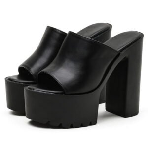 Kinky Cloth Platform Mule Square Heels