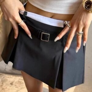 Kinky Cloth Pleated Low Waist Patchwork Skirt