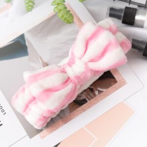 Kinky Cloth 200000395 Pink Plush Striped Elastic Bow Headbands