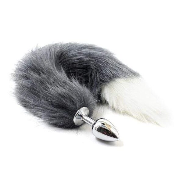 Kinky Cloth Gray & White Plush Tail Plug