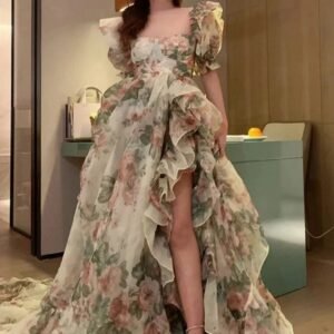 Kinky Cloth Print / Size S(40-45Kg) Print Floral Ruffled Dress