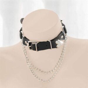 Kinky Cloth 200003989 Black / One Size / Other Punk Heart Collar with Chains