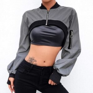 Kinky Cloth 200000801 Reflective Crop Bomber Jacket