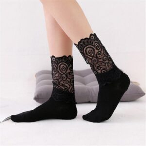 Kinky Cloth 200000866 Retro Lace Floral Black Socks