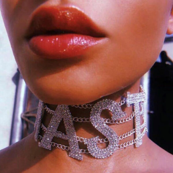 Kinky Cloth Rhinestone Letter Choker