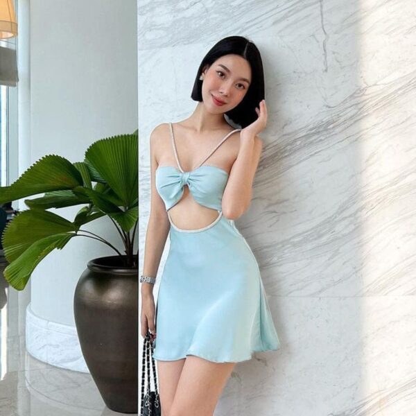 Kinky Cloth Rhinestone Strap Cut-Out Dress