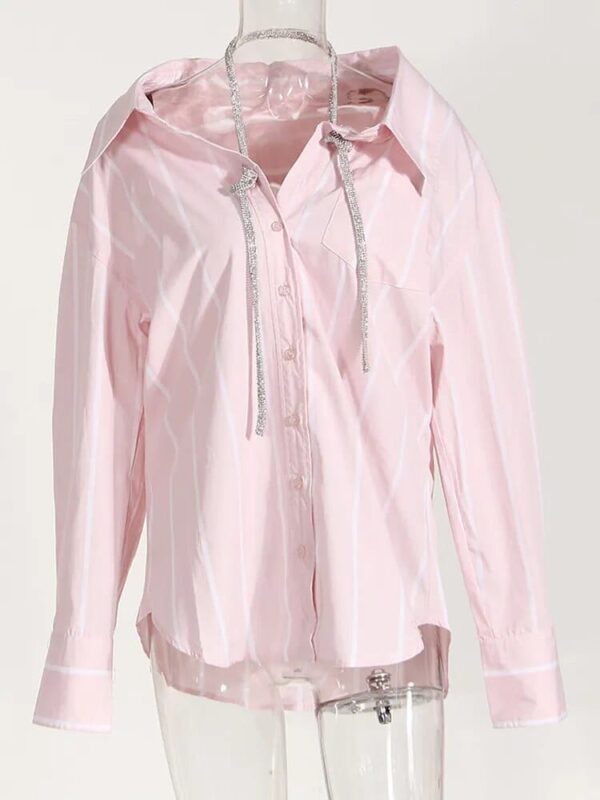 Kinky Cloth Rhinestones Striped Loose Blouse