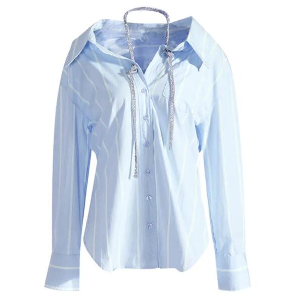 Kinky Cloth Light Blue / S Rhinestones Striped Loose Blouse