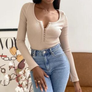 Kinky Cloth 201236202 Skin Tone / L Rib Knit Long Sleeve Button Bodysuit