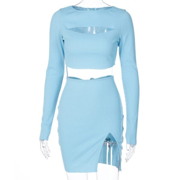 Kinky Cloth Blue / S Ribbed Crop Top Bodycon Set