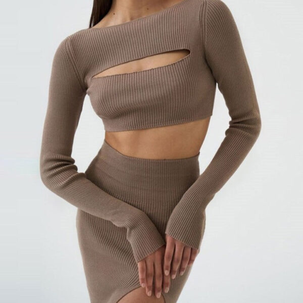 Kinky Cloth Ribbed Crop Top Bodycon Set